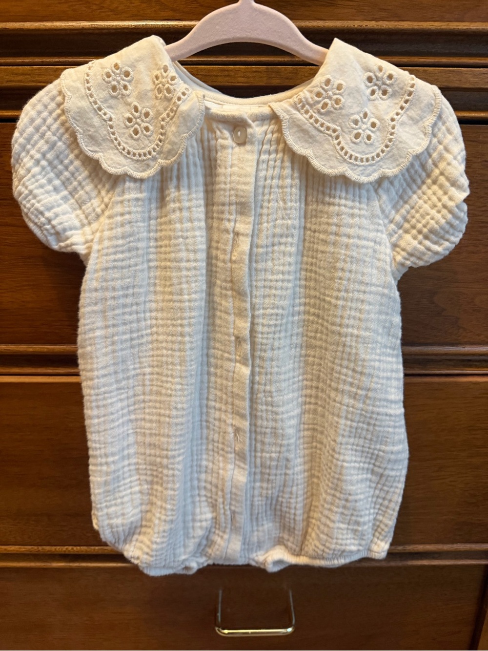 H&M Cream Eyelet Collar Cotton Baby One-Piece